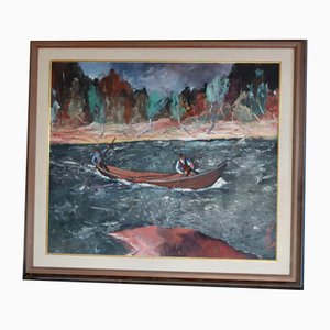 Alessandro Rhodin, Schwedische Männer auf dem Boot, Öl auf Leinwand, 1950er