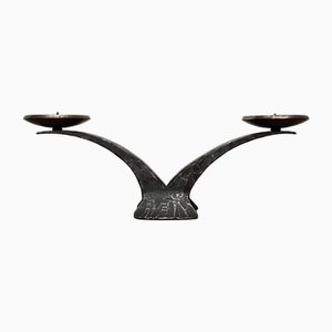 Mid-Century Brutalist Heavy Wrought Iron Candleholder, 1960s