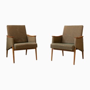 Vintage Sessel aus Eichenholz & geprägtem Stoff, Ehemalige Tschechoslowakei, 1970er, 2er Set