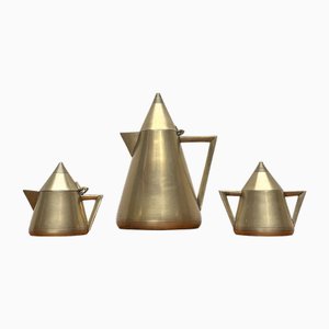 Art Deco Metall Teekanne, Suger Pot, Milchkanne, 1960er, 3er Set