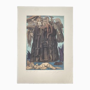 Ernst Fuchs, Das Gefängnis des Ikarus, 1975, Aquatinta-Radierung