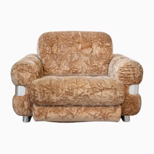 Chenille Armchair with Brushed Aluminum Profiles, 1970s