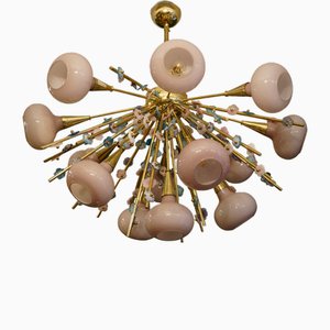 Murano Art Glass and Brass Pink Color Pendant, 1990