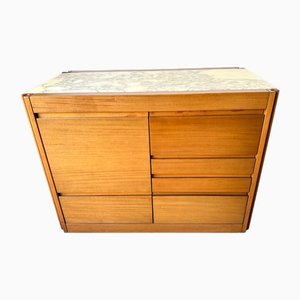 Italian Wood and Marble Dry Bar Cart by Angelo Mangiarotti for Molteni, 1960s
