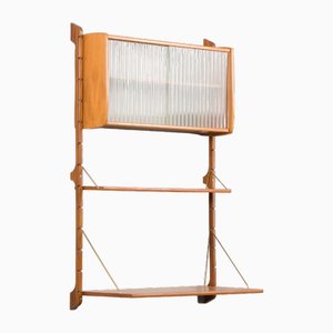 Mueble de pared Ergo de teca con escritorio y armario de vidrio de John Texmon, años 60