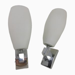 Vintage Itallian Opaline Glass Wall Lamps, 1970s, Set of 2