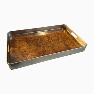 Italian Modernist Thuya Briar and Silver-Plated Gallery Serving Tray, 1980s