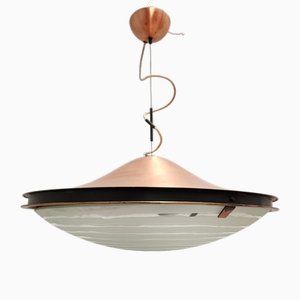 Lampe à Suspension Vintage en Cuivre et Verre, 1950s