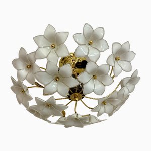 Lampada da incasso Hollywood Regency con fiori di Murano, anni '80