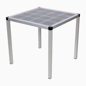 Mesa auxiliar danesa vintage con azulejos azules, años 70
