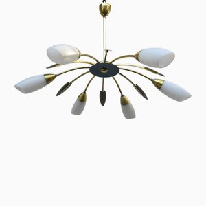 Vintage Deckenlampe aus Messing mit Blumenmuster, 1950er