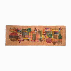 Large French Abstract Wall Hanging Tapestry in Jute with Textile Lithograph by Serge Arnoux, 1960s