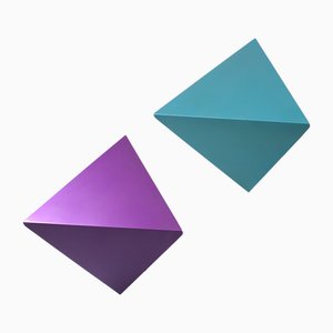 Postmodern Purple and Green Triangular Side Tables, 1980s, Set of 2