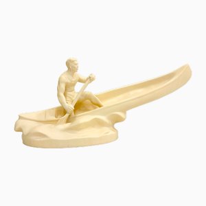 Plaster Rower Statue from Jihokera Bechyně, 1950s