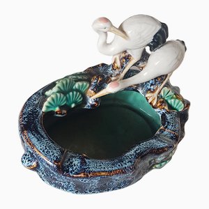 Japanischer Storchenaschenbecher aus glasiertem Porzellan