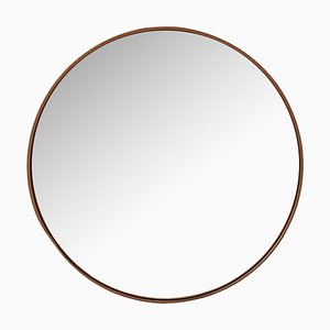 Round Mirror in Teak and Leather, 1950s