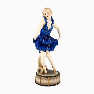 Ballerina Art Deco in posa sul tamburo attribuita a Josef Lorenzl per Goldscheider, 1926