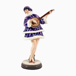 Banjo Play Zerline Balten as a Banjo Player from Goldscheider, Vienna, 1930s