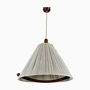 Mid-Century Teak and Cord Shade Hanging Lamp attributed to Temde, 1960