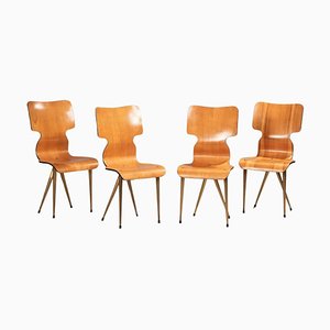 Chaises en Bois avec Pieds en Laiton, 1970s, Set de 4