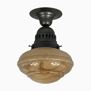 Lampada da incasso Art Déco in vetro opalino marmorizzato e metallo brunito, Germania, anni '20
