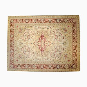 India Amritsar Rug with Light Background and Burgundy and Pink Patterns, 1920s