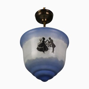 Art Deco Blue and White Glass Pendant, 1930s