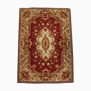 Oriental Red Wool Rug with Yellow Flowers