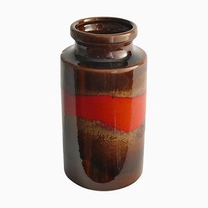 Mid-Century Modern Fat Lava Red and Brown Stoneware Vase by Scheurich, W Germany, 1960s