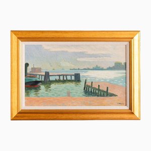Sven Moell, Kustens Varv, Oil Painting on Board, Mid-20th Century, Framed