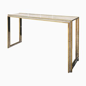 Italian Travertine Topped Brass and Chrome Console Table, 1970s