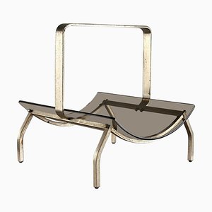 Brass and Smoked Glass Magazine Rack Stand from Fontana Arte, Italy, 1960s