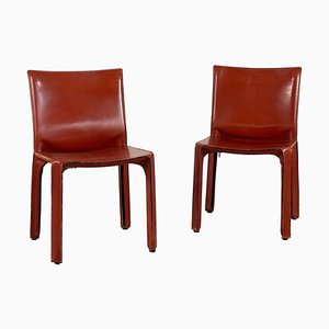 Set of Cab 412 Chairs attributed to Mario Bellini for Cassina in Red Leather, 1970s