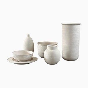 White Ceramic Set with Texture attributed to Bitossi for Bitossi, 1980s, Set of 6