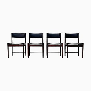 Dining Chairs in Black Leather attributed to Kurt Østervig for Sibast, 1960s, Set of 4