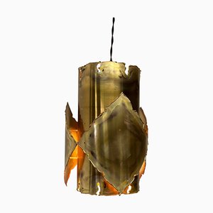 Brutalist Brass Ceiling Lamp attributed to Sven Aage Jensen for Holm Sørensen, 1960s
