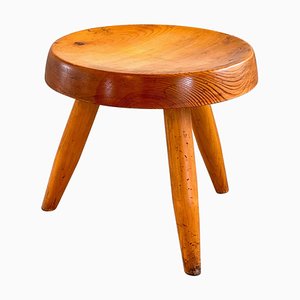 Pine Wood Berger Stool attributed to Charlotte Perriand, France, 1960s