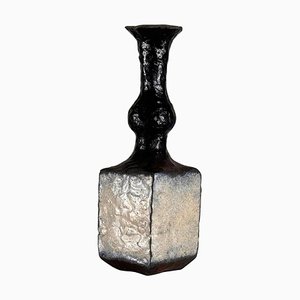 Brutalist Single-Stem Raku Ceramic Vase, Italy, 1970s