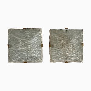 Applique in vetro di Murano e ottone attribuite a Fontana Arte, 1960, set di 2