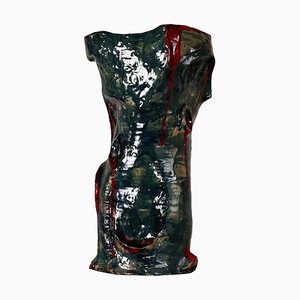 Abstract Decorative Glazed Ceramic Vase Sculpture by Pupo Gino, Italy, 1940s