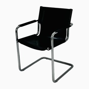Sedia Visitor vintage in pelle nera di Marcel Breuer, Italia, anni '80