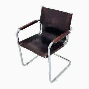 Sedia Visitor vintage in pelle marrone di Marcel Breuer, anni '70