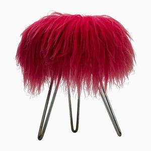 Tabouret Flokati Rose Mid-Century, 1960s
