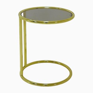 Table d'Appoint Ronde Bauhaus en Chrome Doré et Verre, 1980s