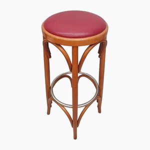Bentwood Bar Stool in Red Leather by Michael Thonet for Thonet, 1970s