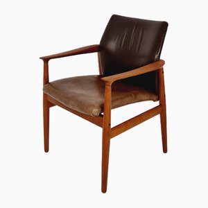 Dänischer Stuhl aus Teak & Leder von Grete Jalk für Glostrup Möbelfabik, 1960er