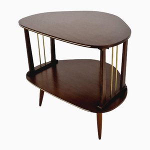 Mid-Century German Walnut and Brass Side Table, 1950s