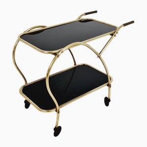 Chariot en Laiton et Verre Noir, Allemagne, 1970s