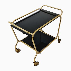 German Trolley in Brass & Black Glass, 1970s