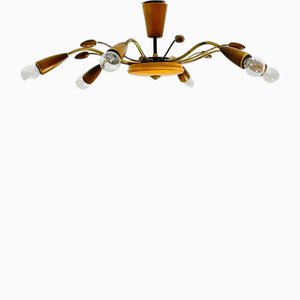 Large Mid-Century Brass Six-Arms Sputnik Chandelier, 1960s